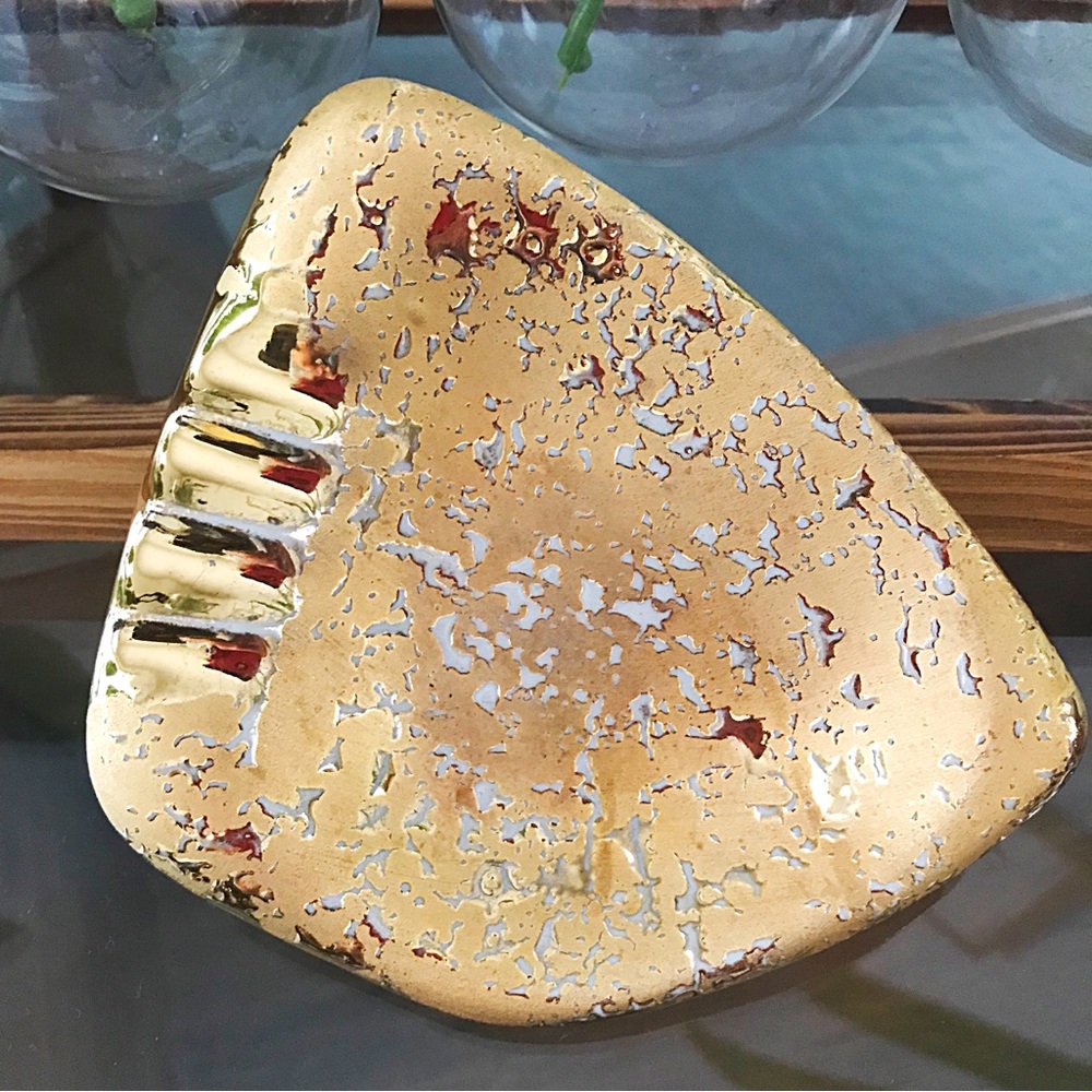 LeMieux China Vintage MCM Midcentury Atomic Style 22 kt Gold Decorated Ashtray